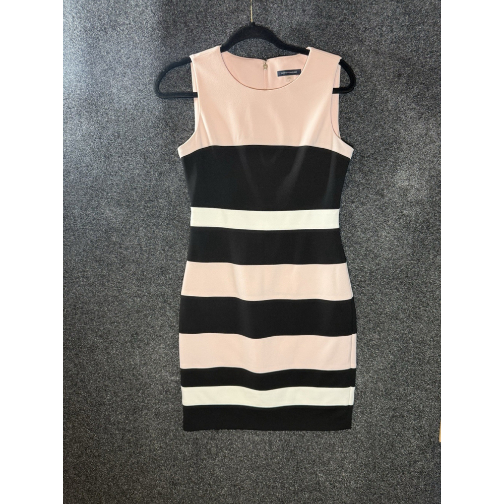 TOMMY HILFIGER Pink, Black, and White Block Shift Dress Striped Sheath Dress 4